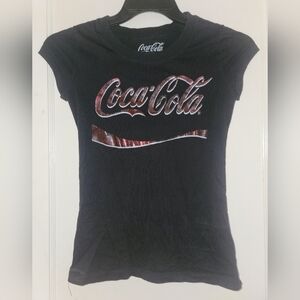 Coca Cola Womens Red Metallic Logo Tee Shirt Juniors Size Small